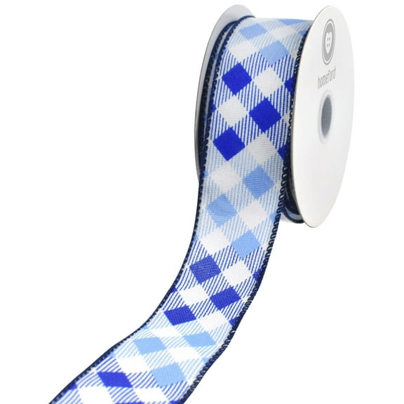 HOMEFORD Ombre Gingham Plaid Faux Linen Wired Ribbon, 1-1/2-inch, 10-yard, Navy