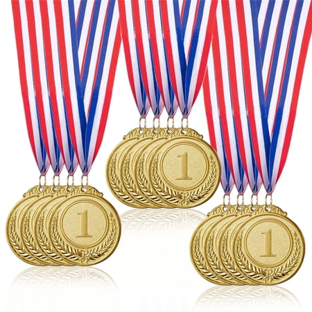 Medals for Children, 12 Pieces Metal Medal Gold Winner Medals Olympic Decoration for Kids Adults Sports Day Prizes, Gymnastics Competitions, Party Favours