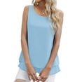 thumbnail image 3 of Camiseta de gasa de verano de doble capa, cuello redondo, color puro, corte holgado y sin mangas - Azul claro, talla L, 3 of 6