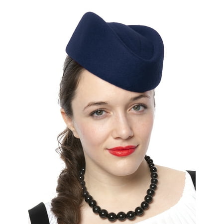 Navy Blue Stewardess Pillbox Hat - Air Hostess Uniform Wool Felt Retro Style