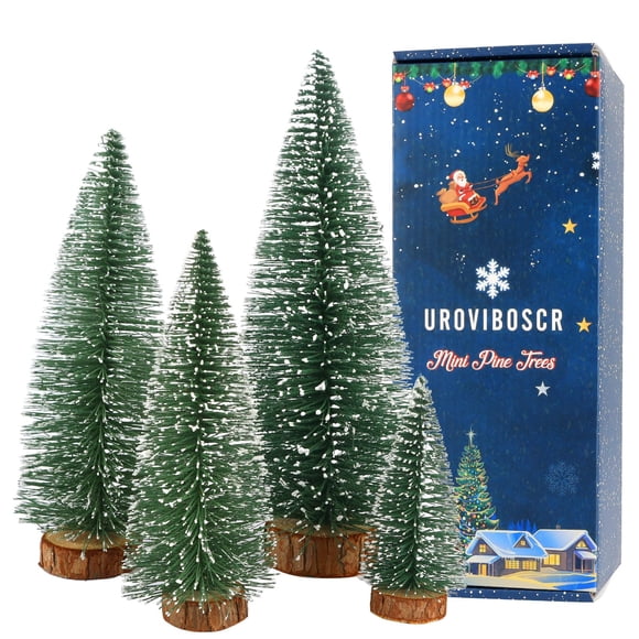 Miniárbol de Navidad UROVIBOSCR verde 4 unidades con base de madera 10-