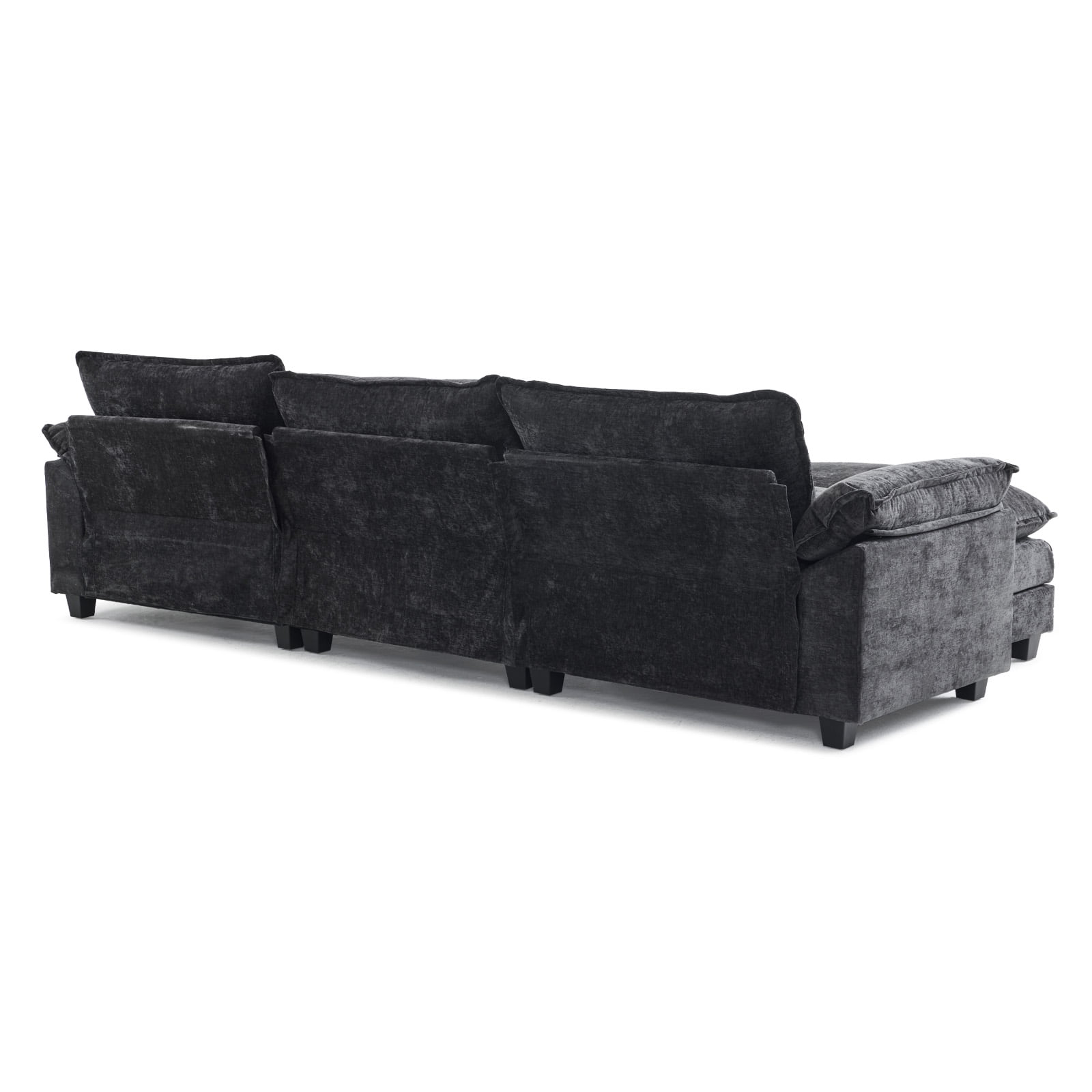 Ktaxon 120" W Sectional Sofa U Shaped Couch with Double Chaise Chenille Sleeper Set with 3 Oversized Seats Black