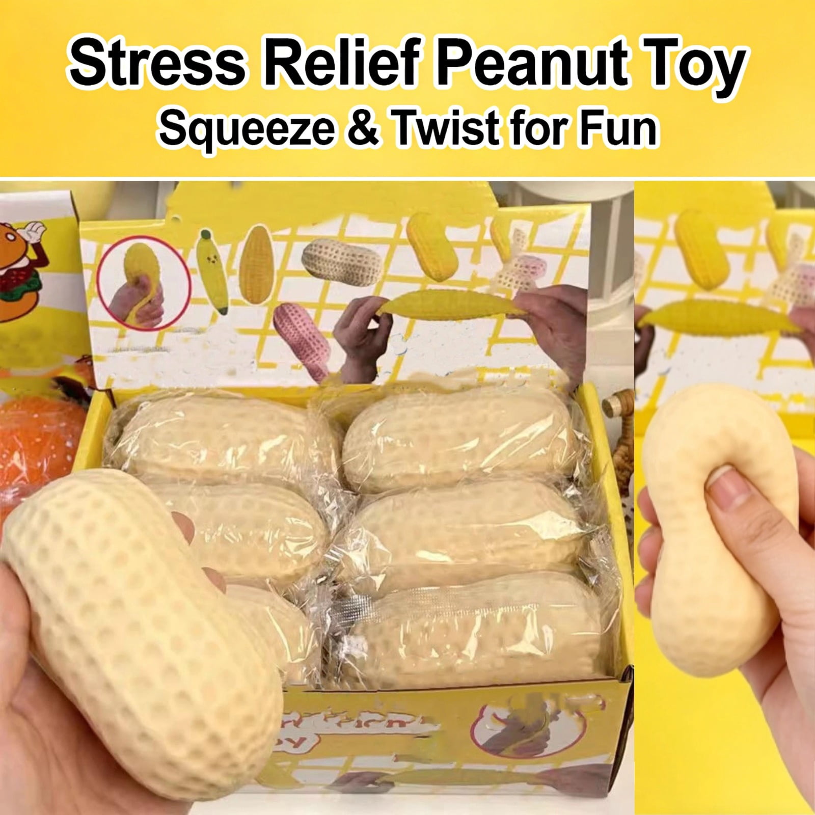 Peanut Stress Ball - Crunchy & Crispy Sensory Squeeze Ball with Buttery-Soft Feel, ASMR Fidget Tool for Adults Anxiety Relief