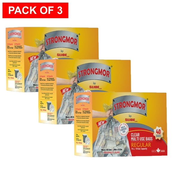 Strongmor Garbage Bags Single Fold Clear SIZE 26X36 (40 BAGS EA BOX) PACK of 3 (120 BAGS)