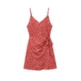 thumbnail image 4 of BRGZLK Women's Summer MIni Dresses Summer Fashion V-Neck Polka Dot Tie Waist Soft Comfortable Casual Vacation Beach Sundress Red M, 4 of 5