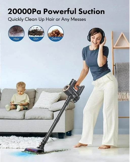 Homeika Cordless Vacuum Cleaner, 20Kpa Powerful Suction Vacuum with LED Display, 8 in 1 Lightweight Stick Vacuum with 30 Min Runtime Detachable Battery