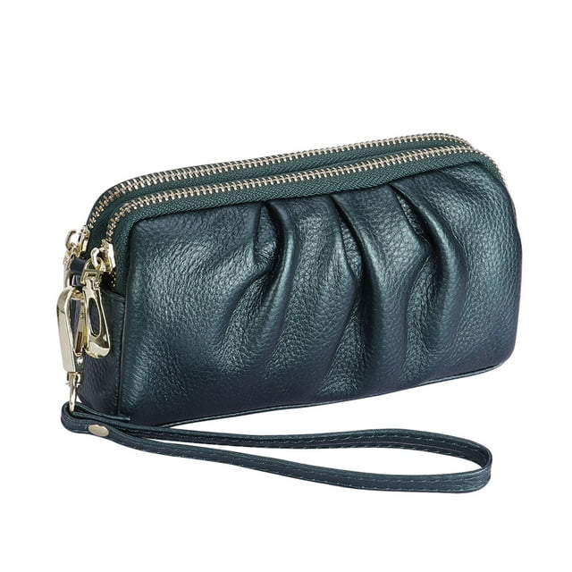 KAWELL Portefeuilles-Poignets pour Femmes en Cuir Véritable Sacs à Main Pochette-Poignet Froncée Portefeuille
