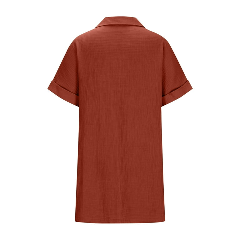 Ddapj pyju Linen Dress for Women Summer Casual Button Down Shirt Dresses Short Sleeve Collared Midi Dress with Pockets Ofertas de Verano Red S,