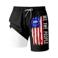 thumbnail image 5 of Kids Boys USA 250th Anniversary Stars and Stripes Print Swim Trunks Knee Length Double Layer Design Patriotic Theme Quick Dry Beach Shorts Black 5 Years-6 Years, 5 of 5