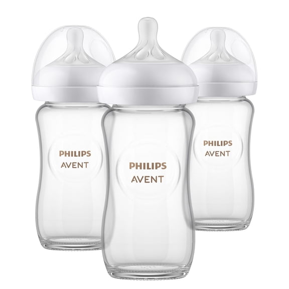 Philips Avent Glass Natural Baby Bottle With Natural Response Nipple, 3x8oz Bottles, SCY913/03