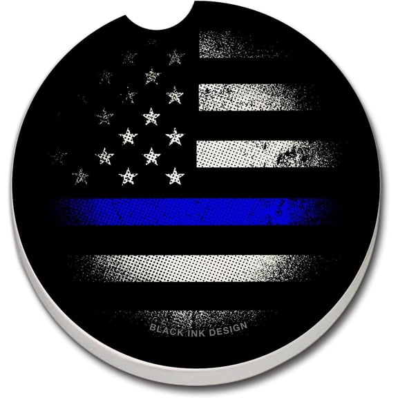 CounterArt Absorbent Stoneware Car Coaster, Blue Line, Set of 2