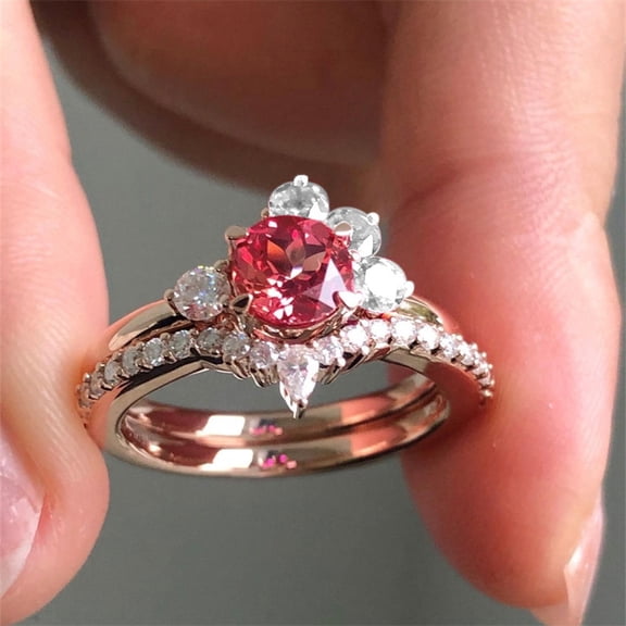 New Elegant Rose Gold Color White Pink Stone Rings Fashion Party Engagement Wedding Rings for Women Jewelry