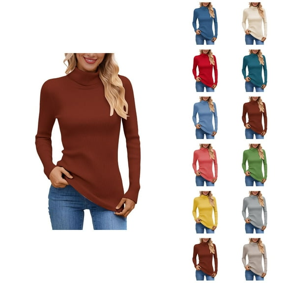 Pullover Sweaters for Women 2025 Long Sleeve Turtleneck Plain Basic Ribbed Knit Sweater Jumper Tops Fall Winter Outfits