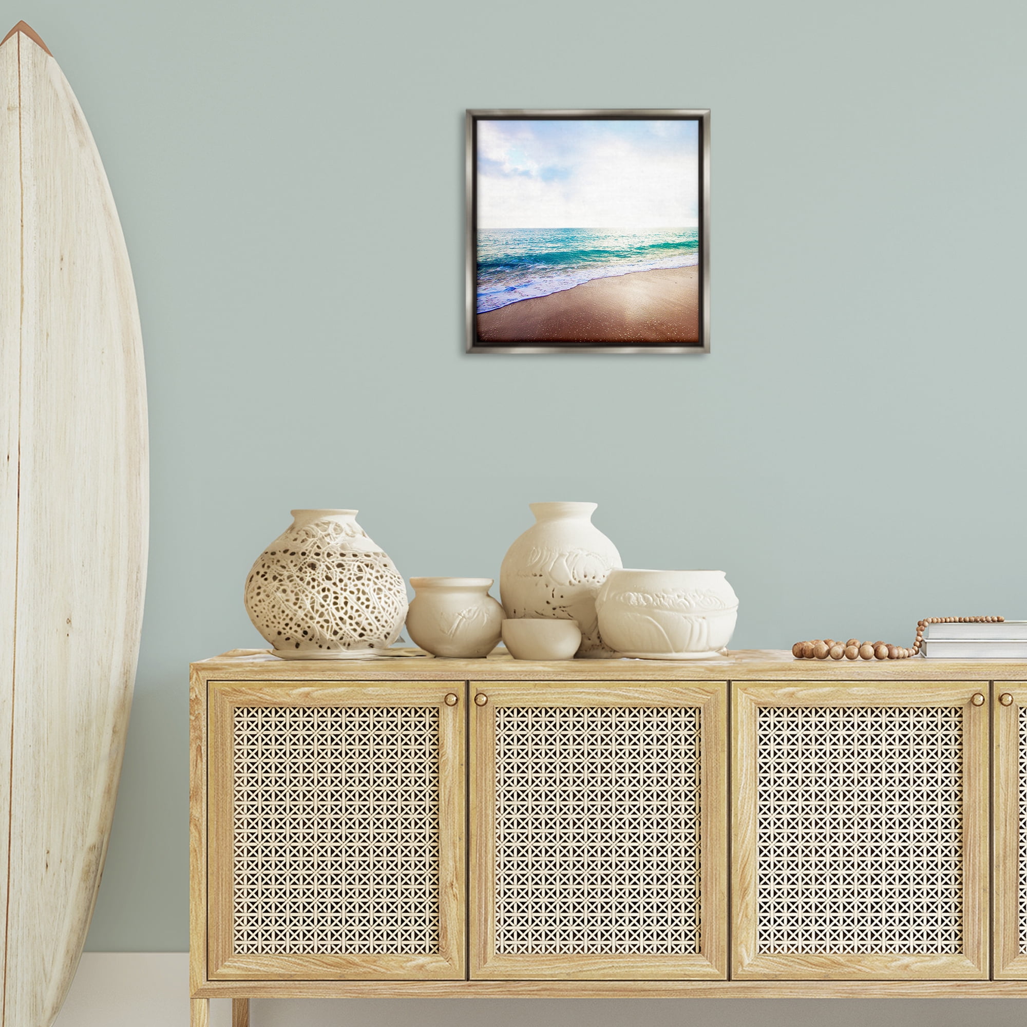 Stupell Industries Sun Shining over Beach Nautical & Beach Photography Gray Floater Framed Canvas Art Print Wall Art, 18 x 18