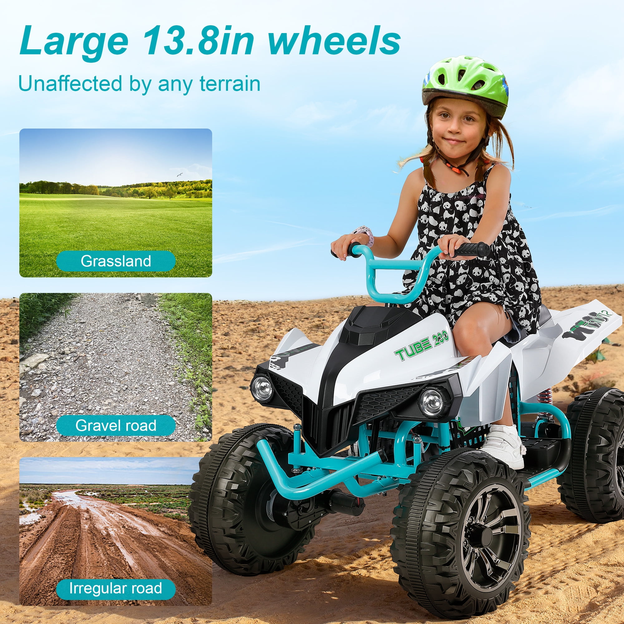 Neche 24V 2 Seater Ride on Toy, 4*200W Motors,9AH Battery Powered ,4-Wheeler Kids ATV with Bluetooth & LED lights, for Ages 3-8,White