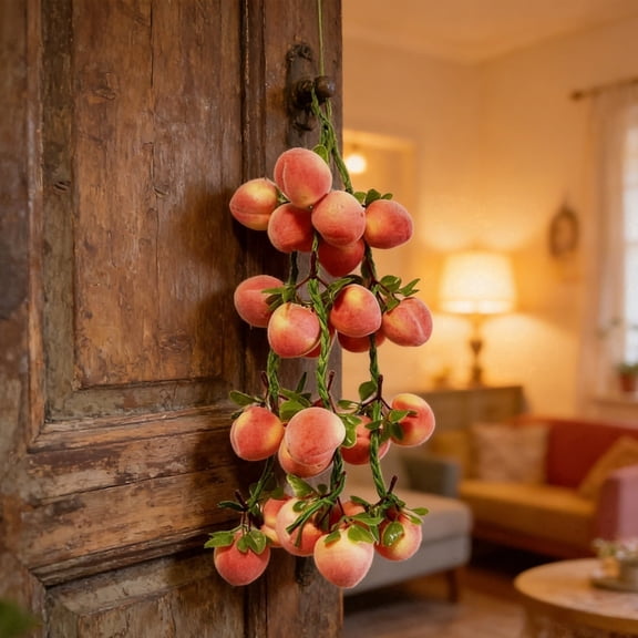 zhonghuaying 5Pcs Artificial Peach Skewers Fruit String Artificial Lemon Garland Lifelike Fruit Hanging Ornament for Home Kitchen Table Farmhouse Wall Party Decorations