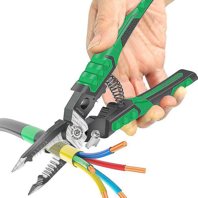 Alicates de electricista 9 en 1, alicates de punta de aguja multifuncionales para pelado de cables, cortadores de cables, herramientas manuales para prensar terminales