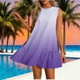 thumbnail image 2 of Vestido Corto para Mujeres Verano Moda Casual Impreso Lado Plisado Cuello Redondo sin Mangas, 2 of 7