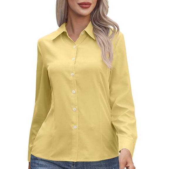 biudgviw Women's Plus Size Button Down Shirts Dressy Casual Collared Tops Oversized Long Sleeve Office Work Blouses for Spring Summer