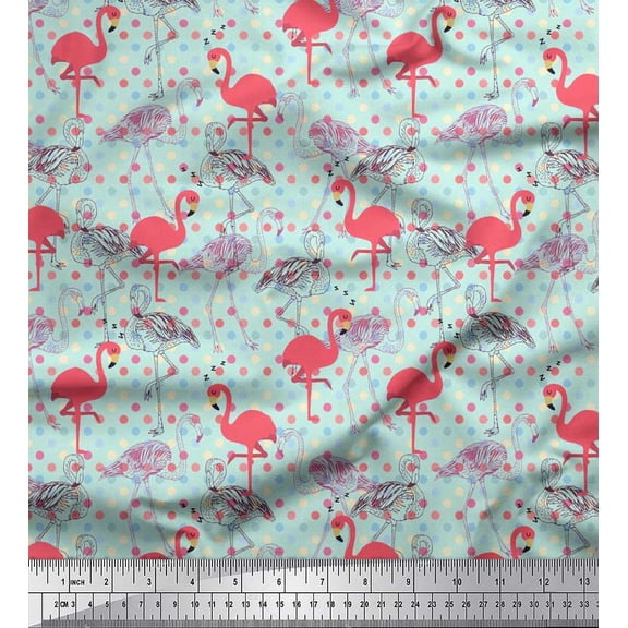 Soimoi Cotton Duck Fabric Dots & Flamingo Bird Fabric Prints by Yard 42 Inch Wide