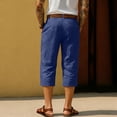 thumbnail image 4 of Men's Shorts Casual Cotton Linen Button Elastic Waist Summer Beach Golf Shorts with Pockets Dark Blue L, 4 of 4