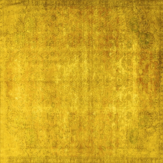 Ahgly Company Machine Washable Indoor Square Persian Yellow Traditional Area Rugs, 8' Square