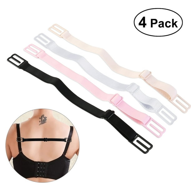 4 Pair Bra Strap Clips Elastic Non-slip Strap Holder (Black & Skin-Color &  White & Pink) 