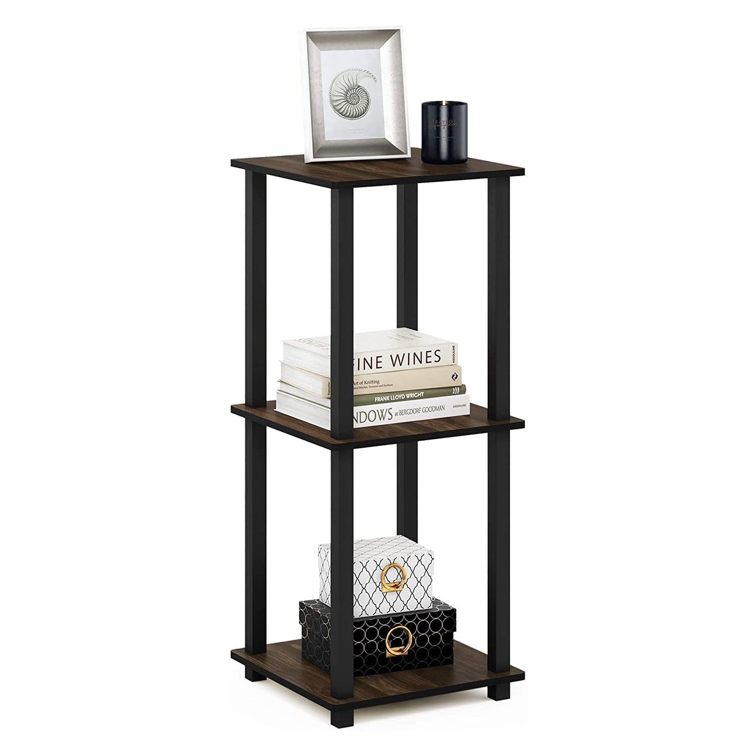 Furinno Simplistic End Table, Set of Two, Columbia Walnut/Black