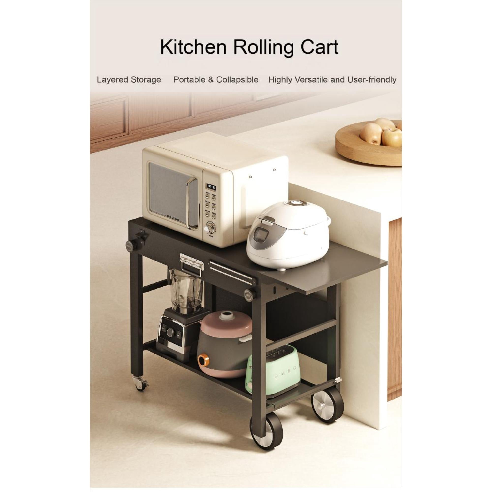 Portable Outdoor Grill Cart with Foldable Design and Stainless Steel Construction, Grill Table for BBQ and Camping, Black
