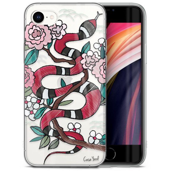 Case Yard iPhone-SE Case Clear Soft & Flexible TPU Ultra Low Profile Slim Fit Thin Shockproof Transparent Bumper Protective Cover Drop Protective Cell Phone Cases (Flower Snake)
