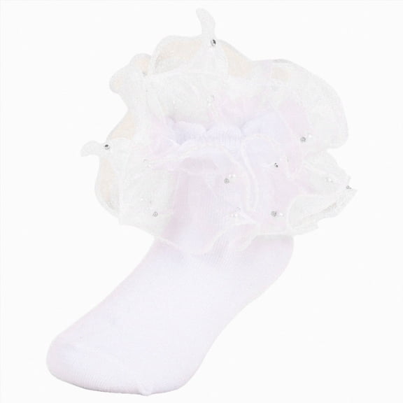 dmqupv Kids Lace Socks Girls Ruffle Socks Toddler Frilly Dress Socks Double Lace Big Ruffles Fold Over Fancy Sock for Baby Kids White,1-3 Years