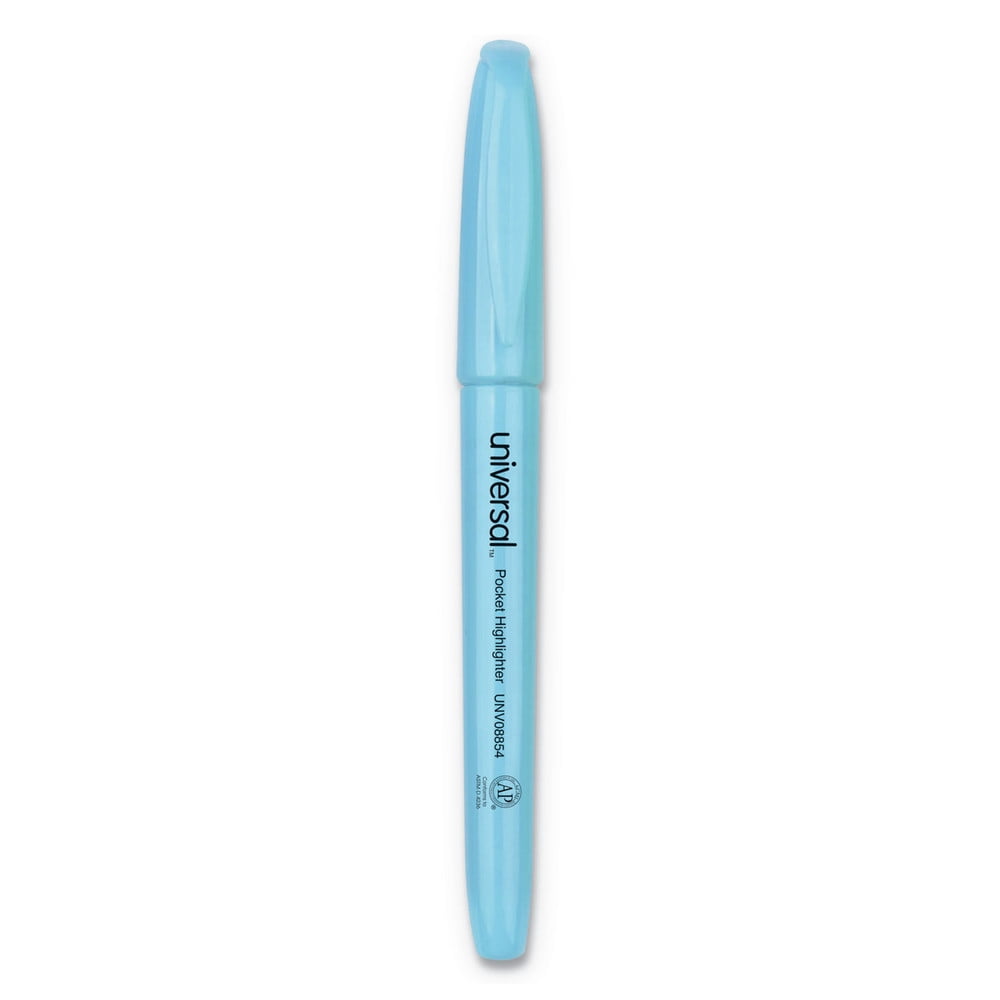 Universal Pocket Clip Highlighter, Chisel Tip, Fluorescent Blue Ink, Dozen -UNV08854