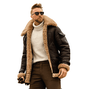 OuSshang Mens Aviator Pilot RAF B3 Flying Bomber Fur Shearling Sheepskin Leather Jacket