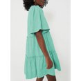 thumbnail image 2 of Michellecmm Women Mini Dress Short Sleeve V Neck Pleated Solid A-line Dress Summer Dress for Casual Daily, 2 of 9