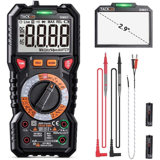 Tacklife TRMS 6000 Counts Digital Multimeter with LED Intelligent Indicator Jack