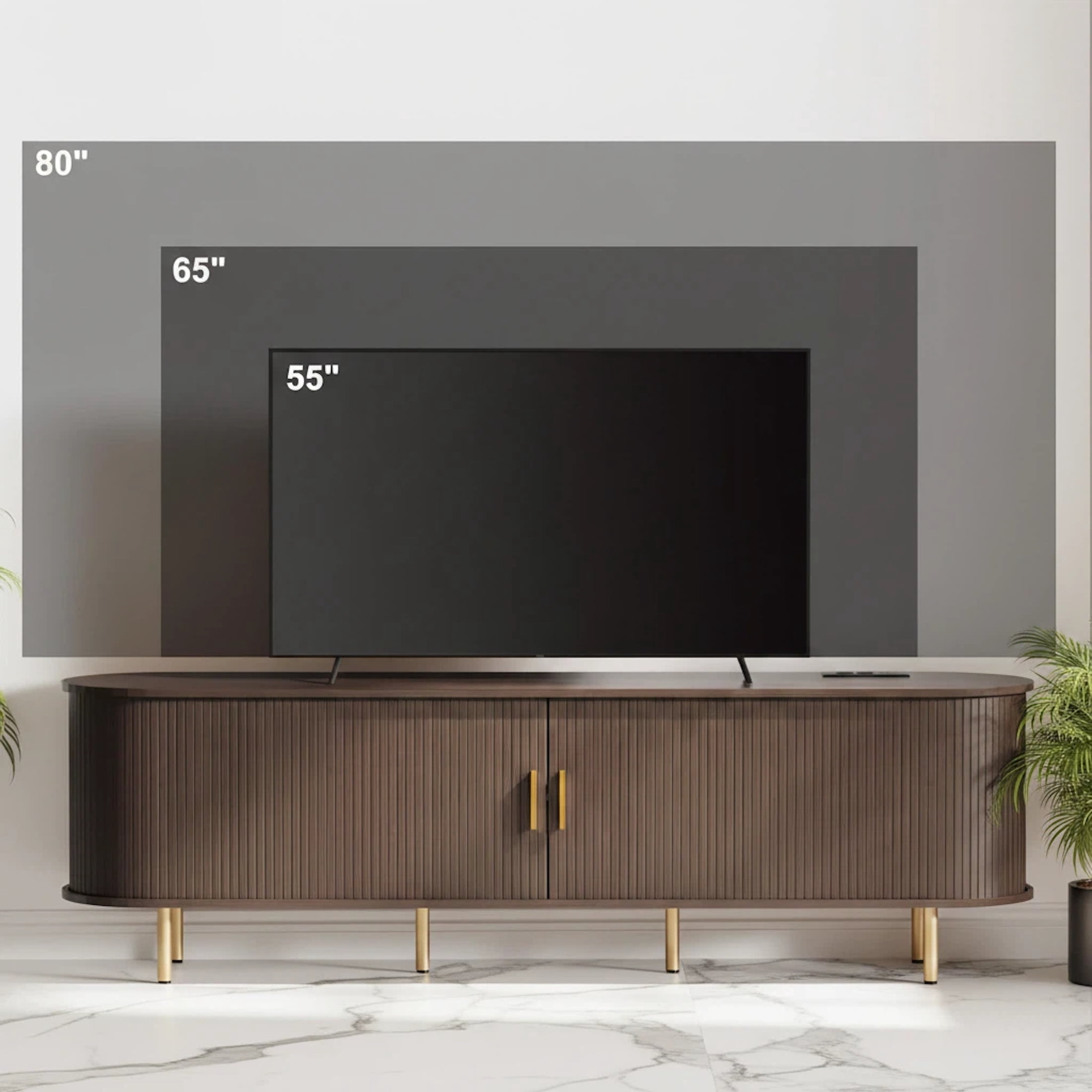 AISWORD 71 Inch TV Stand with Power Outlet for TVs up to 80 Inch, Entertainment Center with Storage and Adjustable Shelves, Media Console with Sliding Doors for Living Room, Brown
