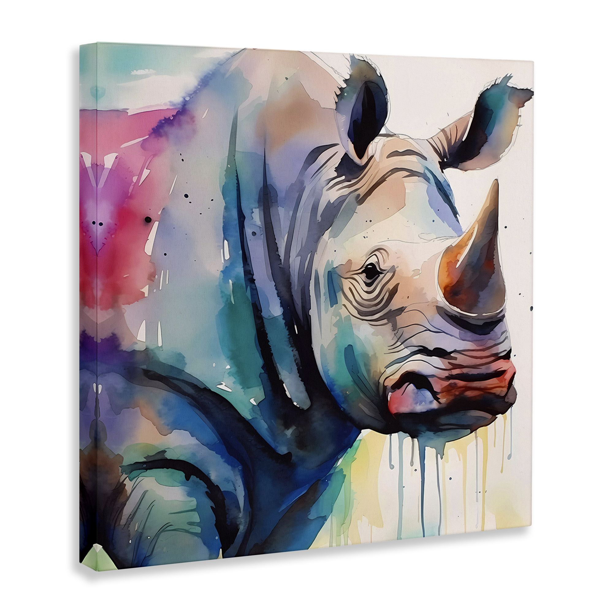 Stupell Industries Paint Drip Rhinoceros Animals & Insects Painting Gallery Wrapped Canvas Art Print Wall Art, 30 x 30