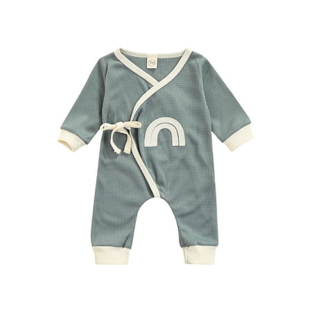 

Fanvereka Baby Girl Rainbow Romper Waffle Knit Long Sleeve Jumpsuit One Piece