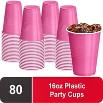 DecorRack 80 Party Cups, 16 fl oz -BPA Free- Plastic Soda Cups, Pink (Pack of 80)