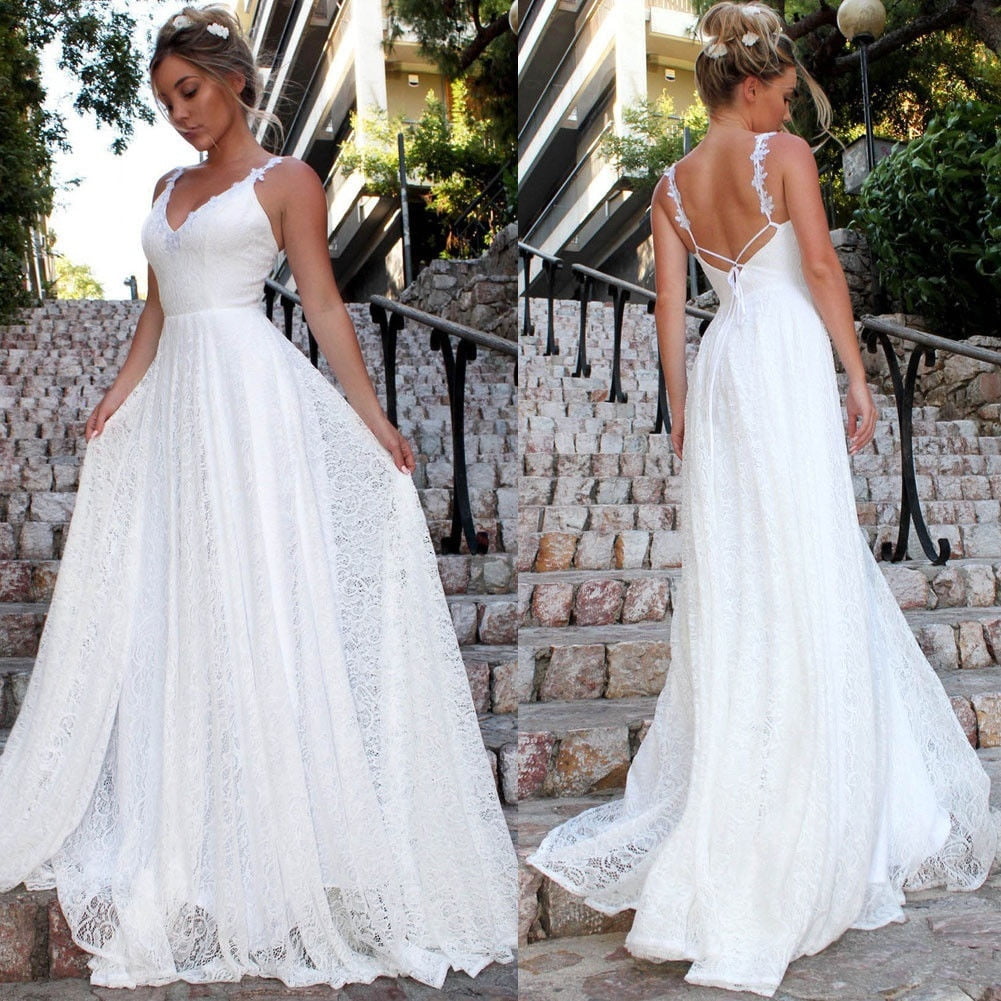 Womens Lace Maxi Dresses Formal Wedding Bridesmaid Evening Ball Gown Party Proms 