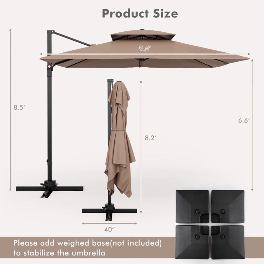 Aimee Lii 9.5 Feet Cantilever Patio Umbrella with 360° Rotation and Double Top, Table Umbrella Outdoor for Patio Pool Beach, Coffee