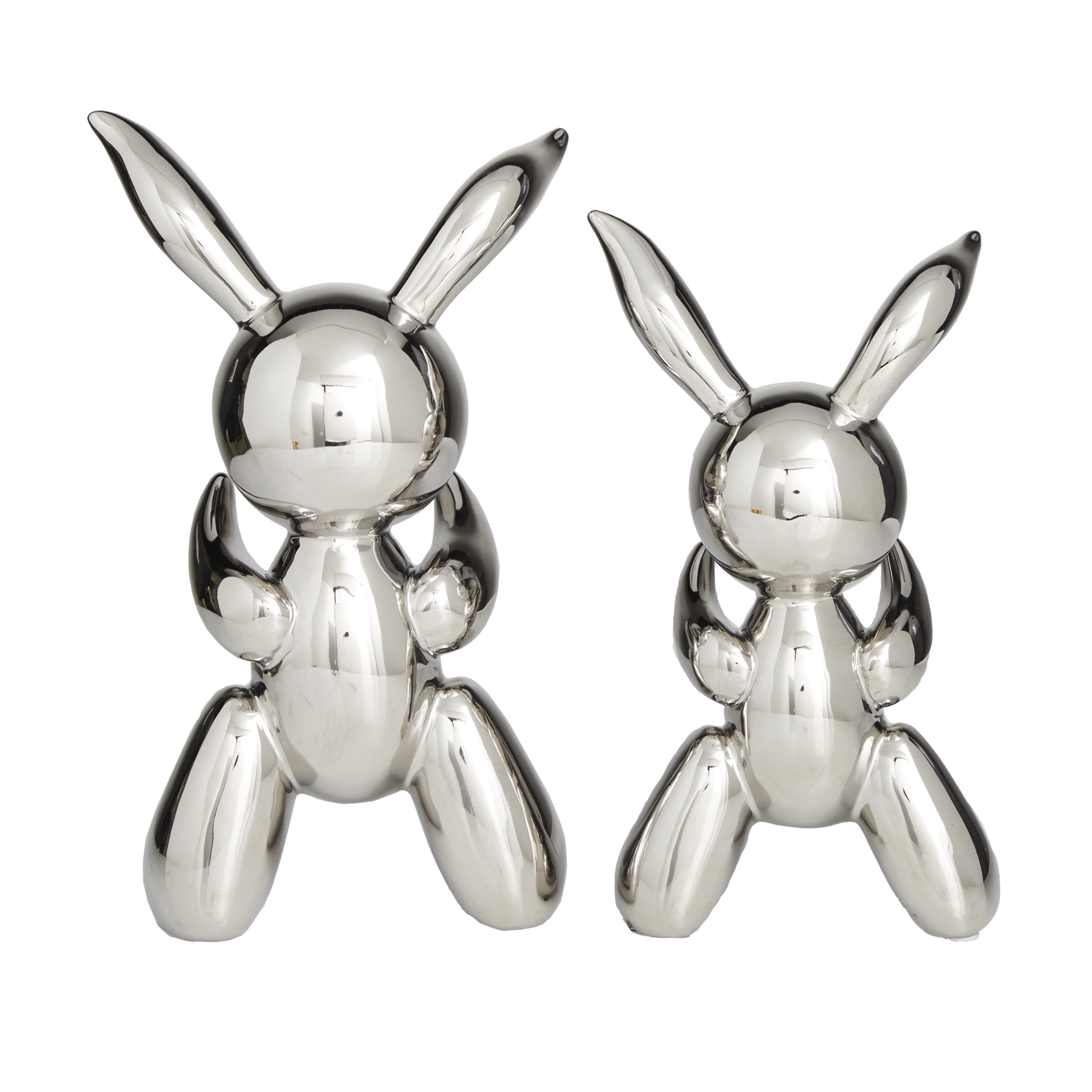 12", 11"H Silver Porcelain Abstract Balloon Rabbit Sculpture, by DecMode (2 Count)