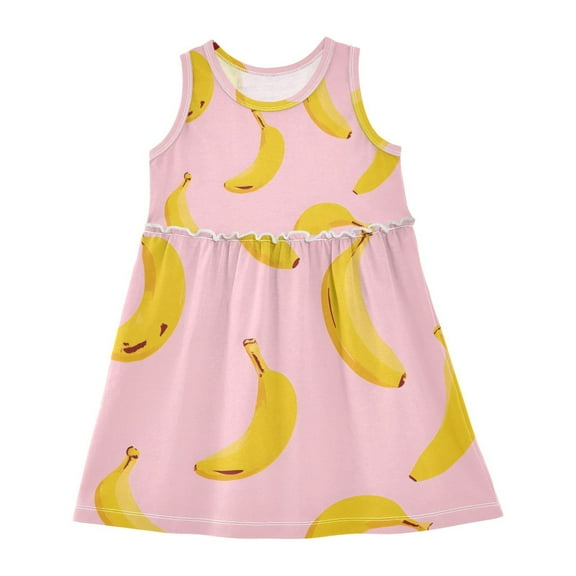 Girls Dress Banana Pattern Sleeveless Dress for Girls Hem A-Line Casual Sundress