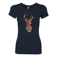 thumbnail image 2 of Trippy Colorful Buck Head Rainbow Hunting Deer Mosaic Animal Lover Womens Slim Fit Junior Tee, Navy, Large, 2 of 3