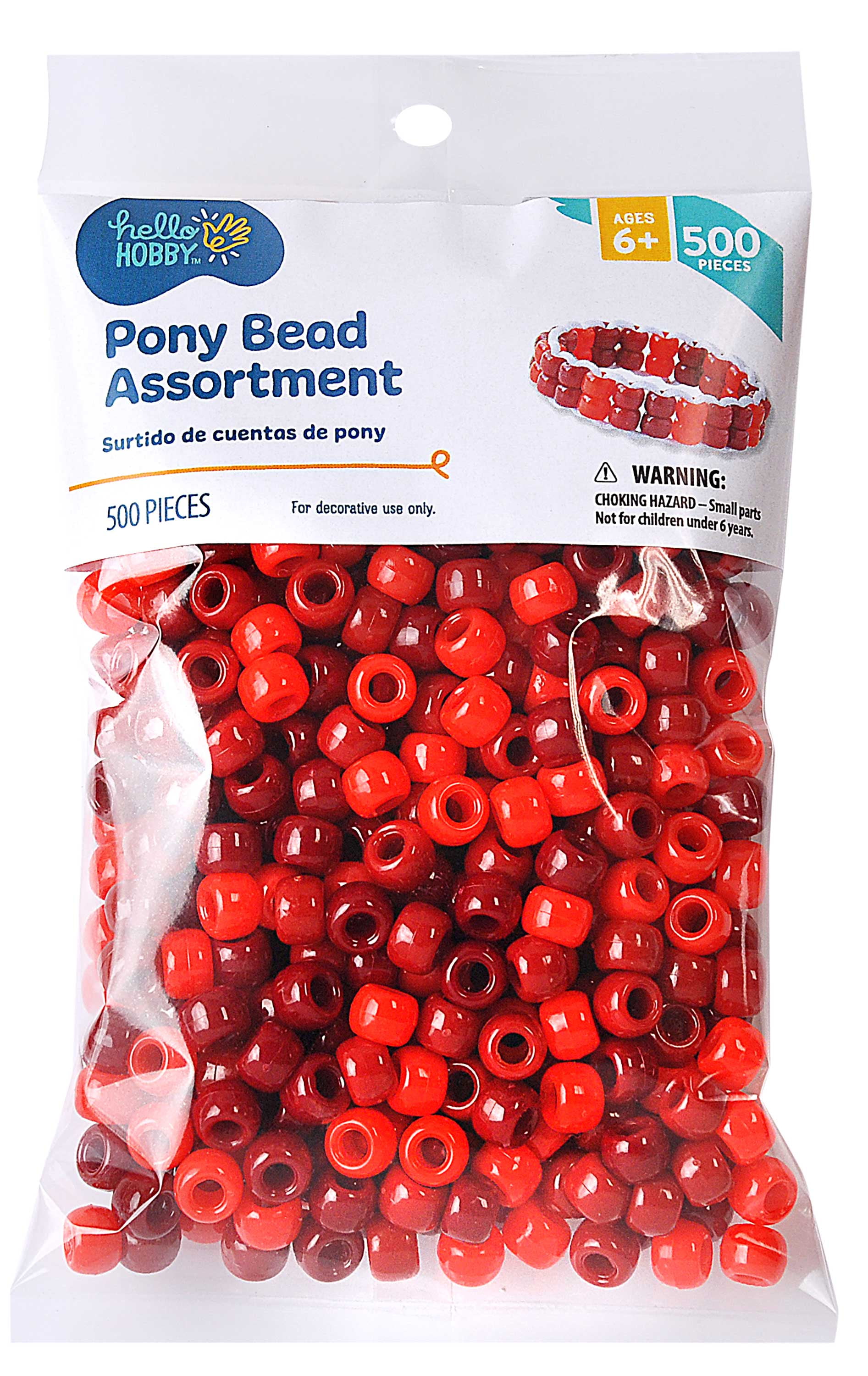(4 pack) Hello Hobby Pony Bead Mix, Red, 500 Pieces, Plastic Craft Beads for Jewelry Making and DIY Projects