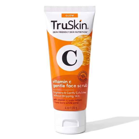 TruSkin Vitamin C Gentle Face Scrub - Brightening Daily Face Exfoliator for All Skin Types - Softens & Smooths Skin with Vitamin C, Yuzu Lemon, and Exfoliating Bora Bora White Sand - 4 Fl. Oz