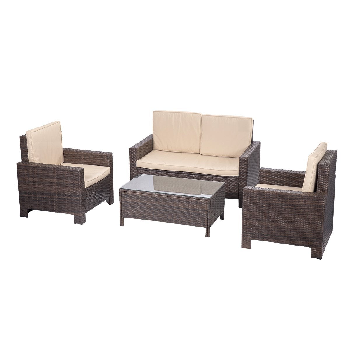 Patio Sofa Wicker Ranttan Outdoor Furniture Set Sectional Furniture 4 Pcs PE Wicker Rattan... by FDW