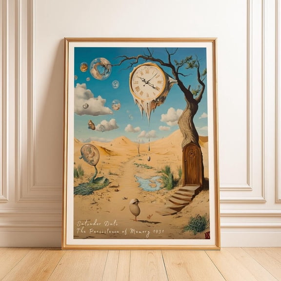 Melting Clock Surrealist Art Style Wall Poster UNFRAMED PAPER POSTER, Home Decor