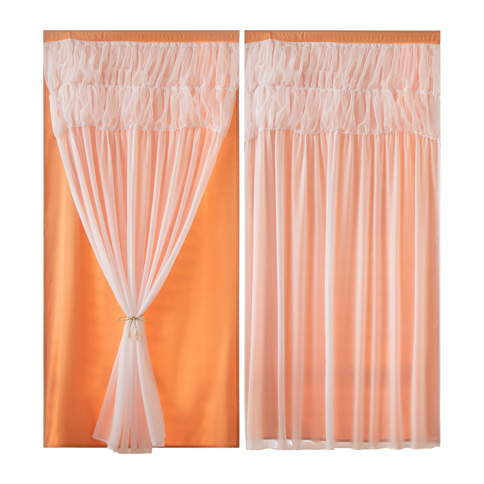 Curtain Short Length Cold Curtains 2 Panels Home Curtains Layered Solid Plain Panels And Sheer Sheer Curtains Window Curtain Panels 39"" Wide Curtains for Windows 66 to 120 Curtains Rose - image 1 of 9