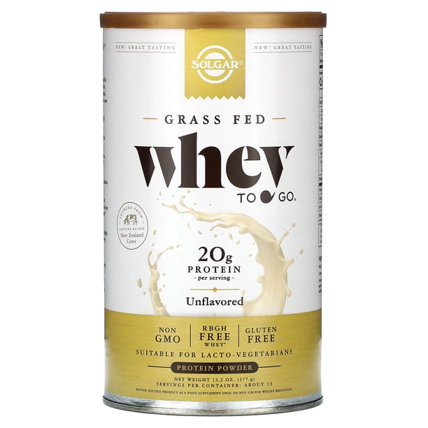 Grass Fed, Whey To Go Protein Powder, Unflavored, 13.2 oz (377 g